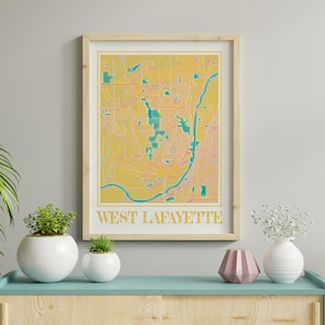 Watercolor West Lafayette Map Poster of West Lafayette Indiana Map of West Lafayette Wall Art of West Lafayette Gift of West Lafayette IN