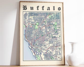 Vintage Buffalo NY Map Poster: Classic New York City Souvenir Print
