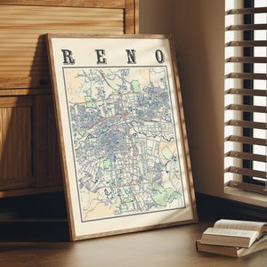 Antike Reno Karte Poster von Reno Nevada Klassische Karte von Reno Druck von Reno Wandkunst von Reno Geschenk