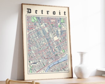 Detroit Map Print, Classic Map of Detroit, Detroit Poster, Detroit Michigan Print, Detroit Wall Art, US City Map