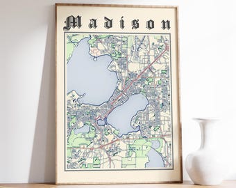Vintage Madison Wisconsin Map Print: Classic City Souvenir