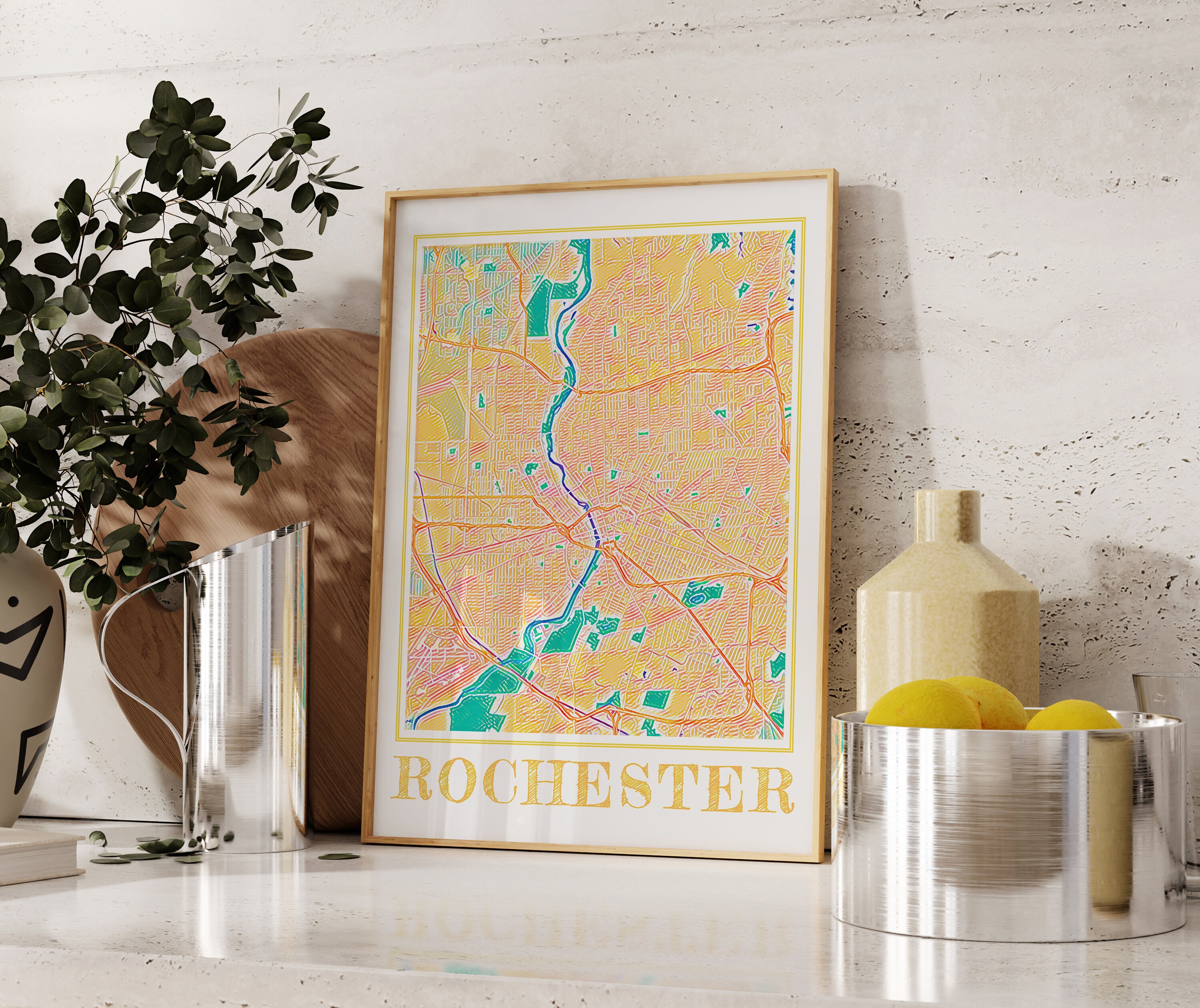 Watercolor Rochester Map Print of Rochester New York Painting Map of ...