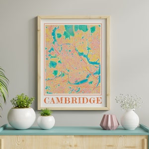 Watercolor Cambridge Massachusetts Map Art Print, MA City Souvenir
