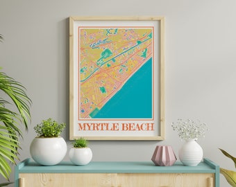 Watercolor Myrtle Beach Map Poster of Myrtle Beach Wall Art of South Carolina Map of Myrtle Beach Print of Myrtle Beach Gift