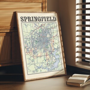 Antique Springfield Illinois Map Poster of Springfield Vintage Home Décor of Springfield Print of Springfield Wall Art of Springfield Gift