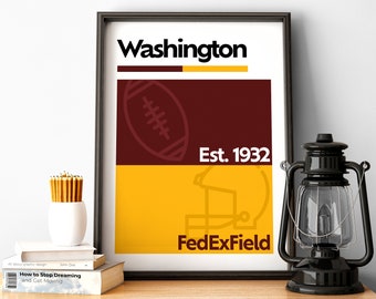 Washington Football Print, Washington Poster, Minimalist Poster, Washington Sports, DC Team Colour Gift for American Football Fan