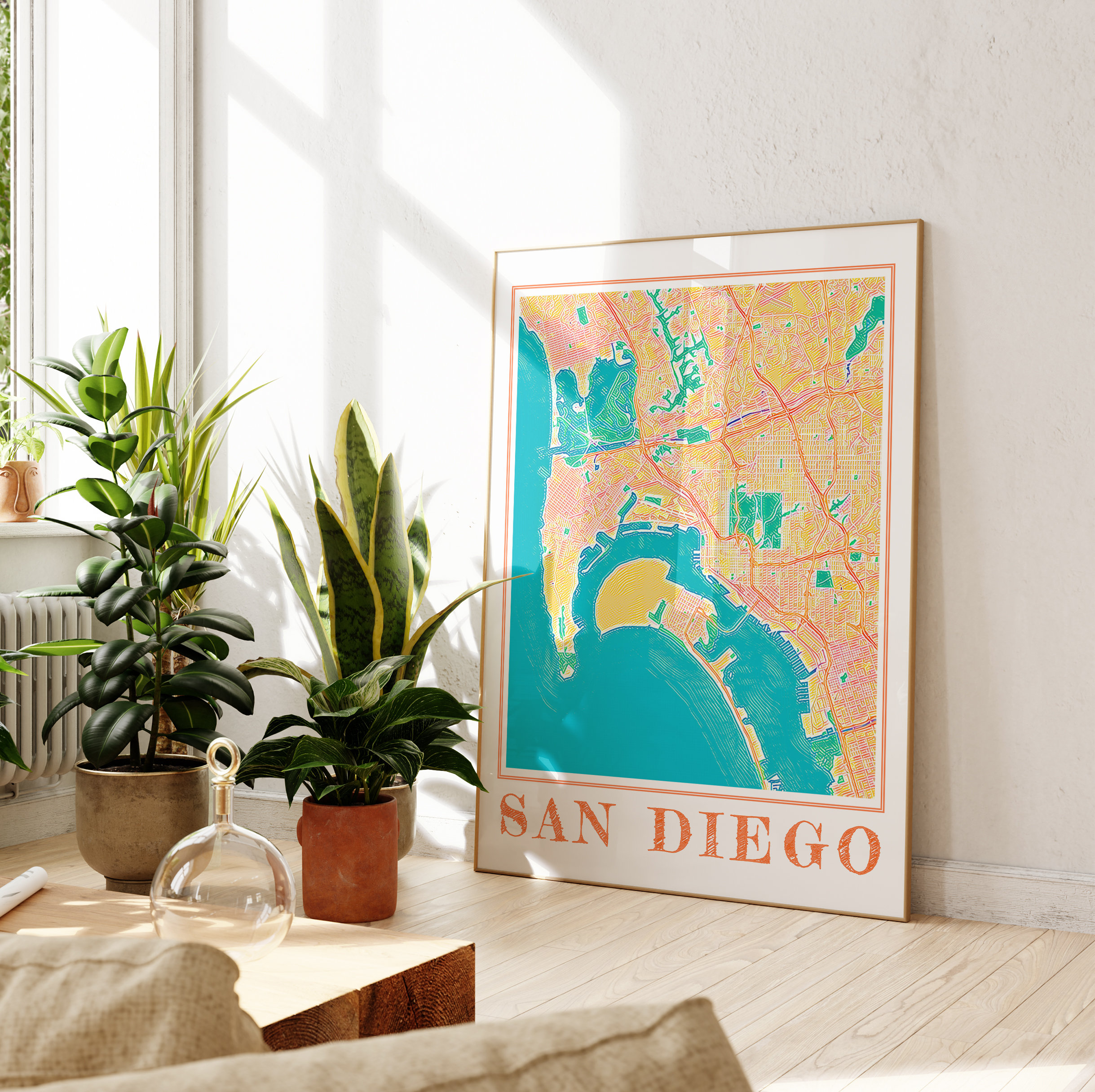 Watercolor San Diego Map Poster of San Diego Wall Art of California Map ...