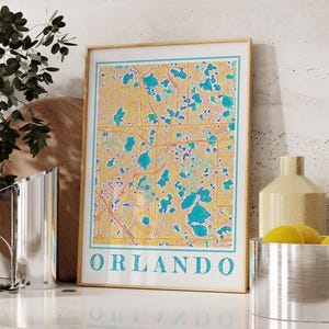 Aquarel Orlando kaart print, Florida schilderij, stadskaart kunst aan de muur, Orlando poster, uniek cadeau voor reisliefhebbers, Florida kaart illustratie