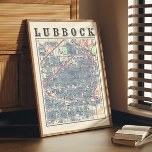 Antique Lubbock Map Poster of Lubbock Texas Home Décor of Lubbock TX Print of Lubbock Wall Art of Lubbock Gift of Lubbock Texas