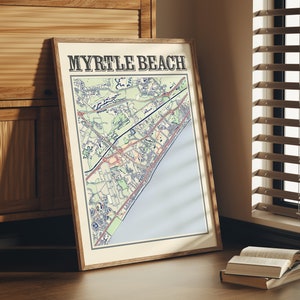 Antique Myrtle Beach Map Poster of Myrtle Beach South Carolina Classic Map of Myrtle Beach Print of Myrtle Beach Wall Art of Myrtle Beach
