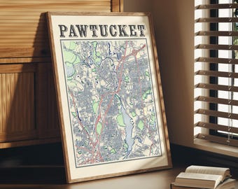 Antique Pawtucket RI Map: Rhode Island Wall Art Print