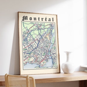 Affiche de carte de Montréal, carte classique de Montréal, impression vintage Montréal Québec, art mural Montréal, carte de la ville du Canada