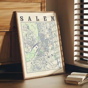 Antique Salem Map Poster of Salem Oregon Vintage Home Décor of Salem Print of Salem Wall Art of Salem Gift