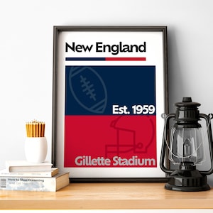 New England Football Print, New England Poster, Minimalist Poster, New England Sports, Massachusetts Team Colour Gift for American Football