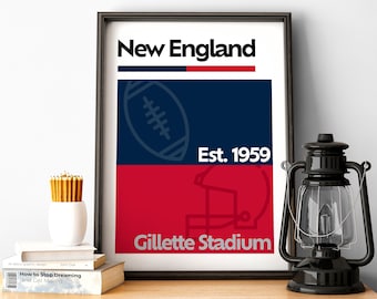 New England Football Print, New England Poster, Minimalist Poster, New England Sports, Massachusetts Team Colour Gift for American Football