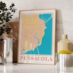 Pensacola Map Poster Watercolor Print - Pensacola Florida Wall Art, Coastal Home Decor, Pensacola Gift, Florida Map Poster