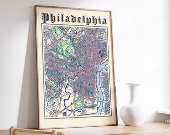 Stampa della mappa di Filadelfia, mappa classica di Filadelfia, stampa di Filadelfia Pennsylvania, arte della parete di Filadelfia, mappa della città degli Stati Uniti