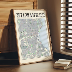 Antique Milwaukee Map Poster of Milwaukee Wisconsin Classic Map of Milwaukee Print of Milwaukee Wall Art of Milwaukee Gift
