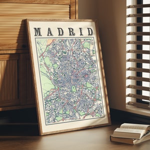 Antique Madrid Map Poster of Madrid Spain Classic Map of Madrid Print of Madrid Wall Art of Madrid Gift