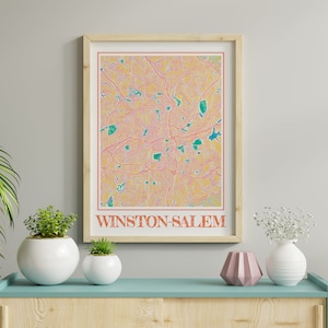 Watercolor Winston-Salem Map Poster of Winston-Salem North Carolina Map of Winston-Salem Wall Art of Winston-Salem Gift of Winston-Salem