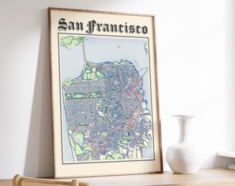 San Francisco Map 1952, Vintage San Francisco Map, Old San Francisco California Art, Wall Art Gift for San Francisco History Lovers Retro De