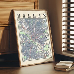Antique Dallas Map Poster of Dallas Texas Classic Map of Dallas Print of Dallas Wall Art of Dallas Gift