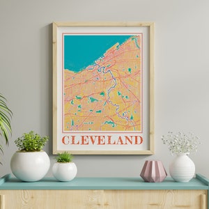Aquarel Cleveland kaart print van Cleveland Ohio schilderij kaart van Cleveland Poster van Cleveland muur kunst van verjaardagscadeaus