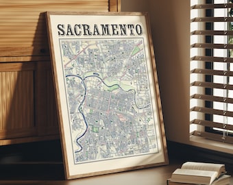 Antique Sacramento Map Poster of Sacramento California Classic Map of Sacramento Print of Sacramento Wall Art of Sacramento Gift