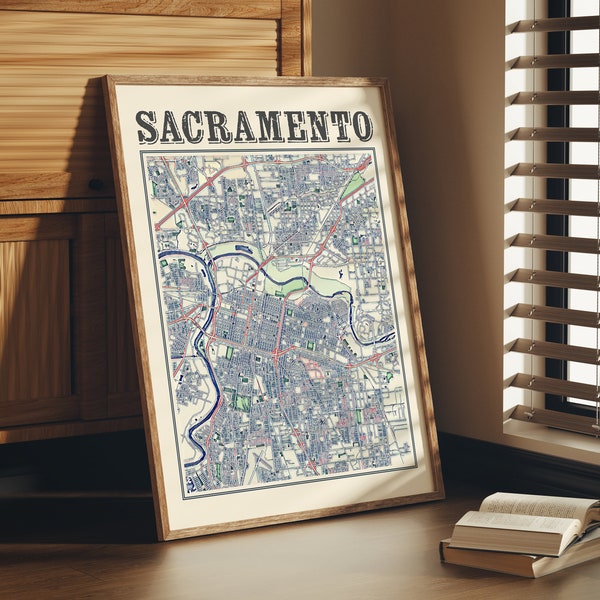 Antique Sacramento Map Poster of Sacramento California Classic Map of Sacramento Print of Sacramento Wall Art of Sacramento Gift