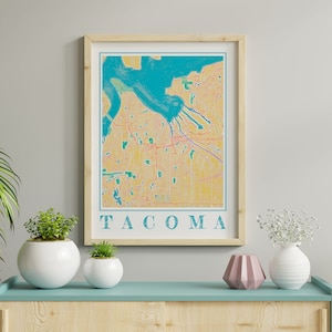 Aquarel Tacoma-kaartposter van Tacoma Washington-kaart van Tacoma Muurkunst van Tacoma Cadeau van Tacoma Prints van Tacoma Washington