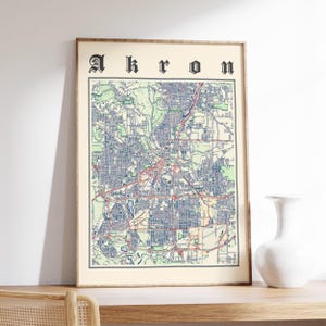 Classic Akron Map Poster of Akron Ohio Print of Akron OH Map of Akron Classic Wall Art of Akron Wall Art Gifts