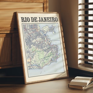 Antiguo mapa de Río de Janeiro Cartel de Río de Janeiro Brasil Mapa clásico de Río de Janeiro Impresión de Río de Janeiro Arte mural de Río de Janeiro