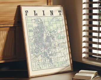 Antique Flint Map Poster of Flint Michigan Wall Art of Flint MI Print of Flint Wall Art of Flint Gift of Flint Map