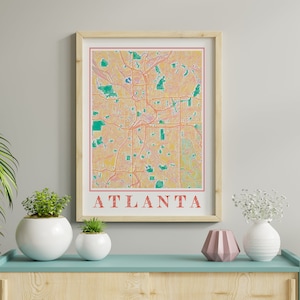 Watercolor Atlanta Map Poster of Atlanta Georgia Map of Atlanta Wall Art of Atlanta Gift of Atlanta City Painting