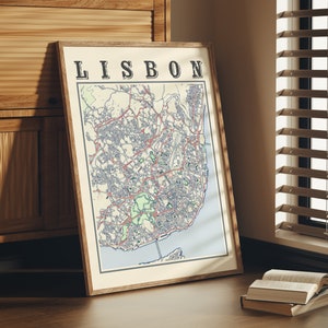 Antique Lisbon Map Poster of Lisbon Portugal Classic Map of Lisbon Print of Lisbon Wall Art of Lisbon Gift of Portugal Map Poster