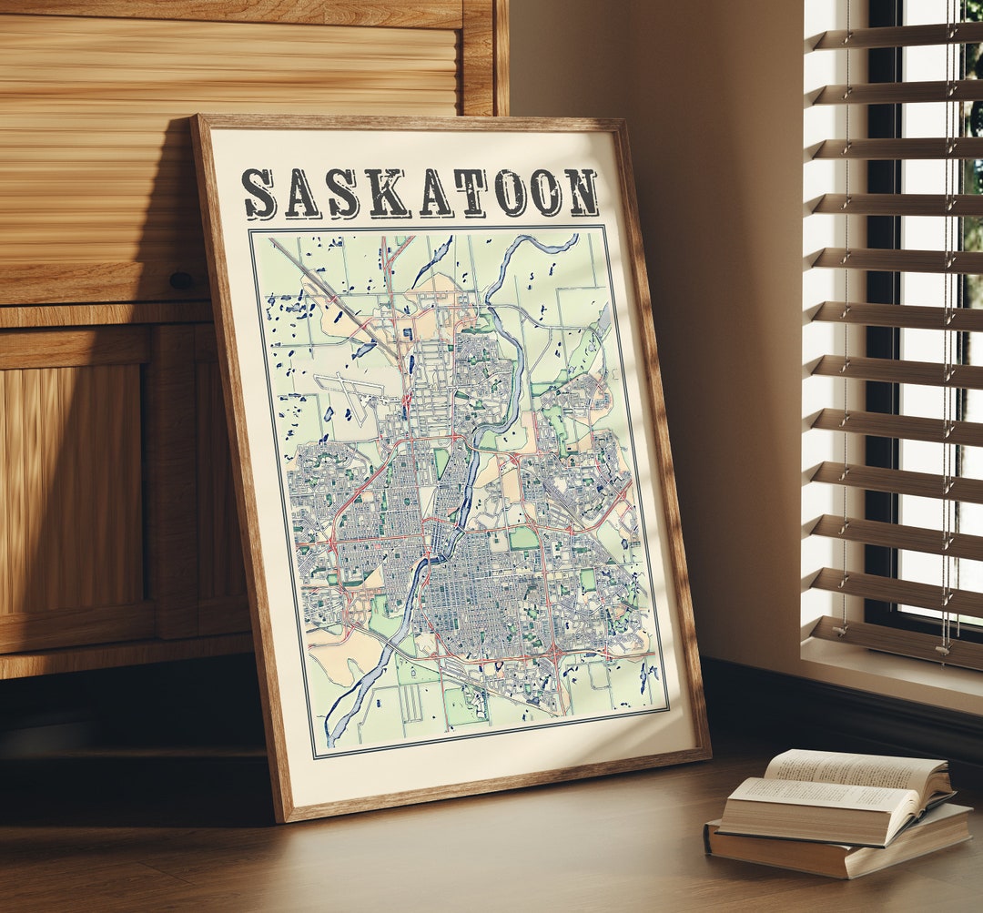 Antique Saskatoon Map Poster of Saskatoon Saskatchewan Canada Home