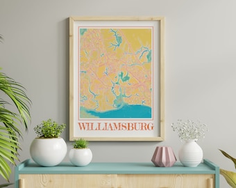 Watercolor Williamsburg Map Art Print: Virginia City Souvenir