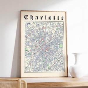 Charlotte Map Print, Classic Map of Charlotte, Charlotte Poster, Charlotte North Carolina , Charlotte Wall Art, US City Map