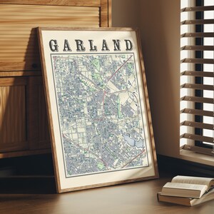 Antique Garland Map Poster of Garland Texas Wall Art of Garland TX Print of Garland Wall Art of Garland Gift