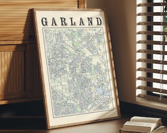 Antique Garland Map Poster of Garland Texas Wall Art of Garland TX Print of Garland Wall Art of Garland Gift