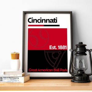 Cincinnati Baseball Print,  Cincinnati Poster, Minimalist Poster, Ohio Team Colour Gift for Baseball Fan
