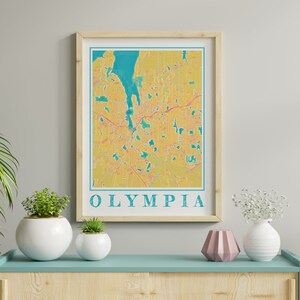 Aquarel Olympia WA-kaartposter van Olympia Washington-kaart van Olympia Kunst aan de muur van Olympia Cadeau van Olympia Prints van Olympia Washington