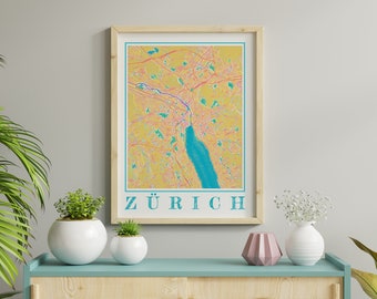 Watercolor Zurich Map Poster of Zurich Switzerland Map of Zurich Wall Art of Zurich Gift of Zurich Prints of Zurich Switzerland