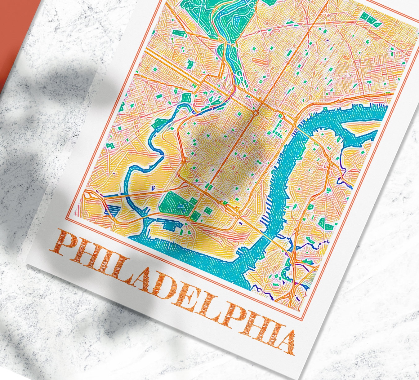 Watercolor Philadelphia Map Poster, Pennsylvania City Map Wall Decor ...