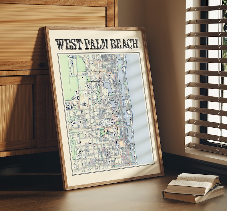 Antique West Palm Beach Map Art Print: Florida City Souvenir - Etsy