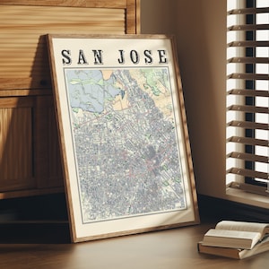 Antica mappa di San Jose Poster di San Jose California Mappa classica di San Jose Stampa di San Jose Wall Art of San Jose Gift