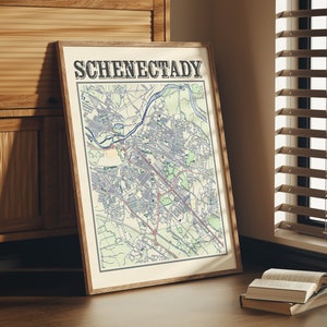 Ancienne carte de Schenectady New York, affiche de Schenectady, art mural de Schenectady NY, impression de Schenectady, art mural de Schenectady, cadeau