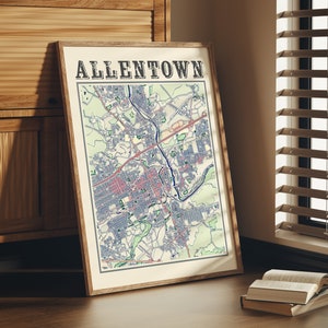 Antique Allentown Map Poster of Allentown Pennsylvania Vintage Home Décor of Allentown Print of Allentown Wall Art of Allentown Gift
