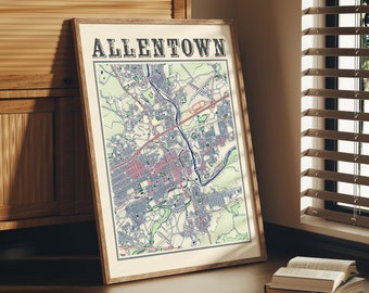 Antique Allentown Pennsylvania Map Poster: Vintage Home Decor