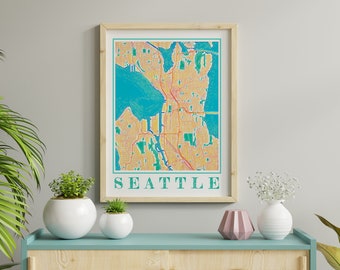 Watercolor Seattle Map Print of Seattle Washington Painting Map of Seattle Poster of Seattle Wall Art of Seattle Gift